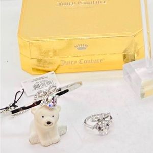 NWT Juicy Couture Gold Tone Bow CZ Heart Bangle & Ring Size 8,  Set of 2